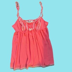 VICTORIAS SECRET CORAL ORANGE PINK BABYDOLL SLIP TOP BOW 🎀🎀